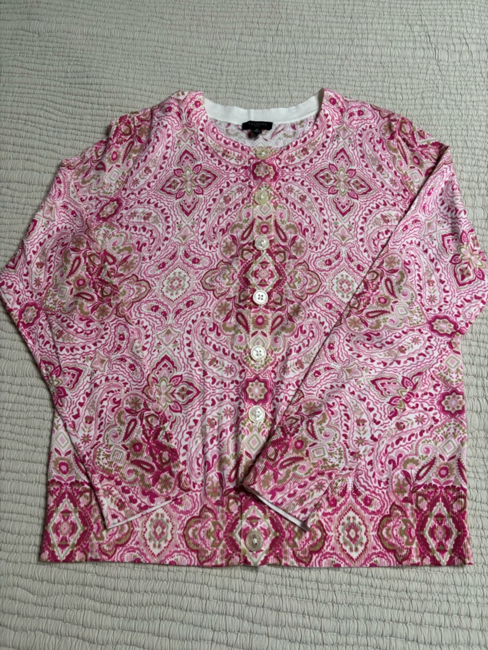 Talbots Pink and Cream Paisley Cardigan